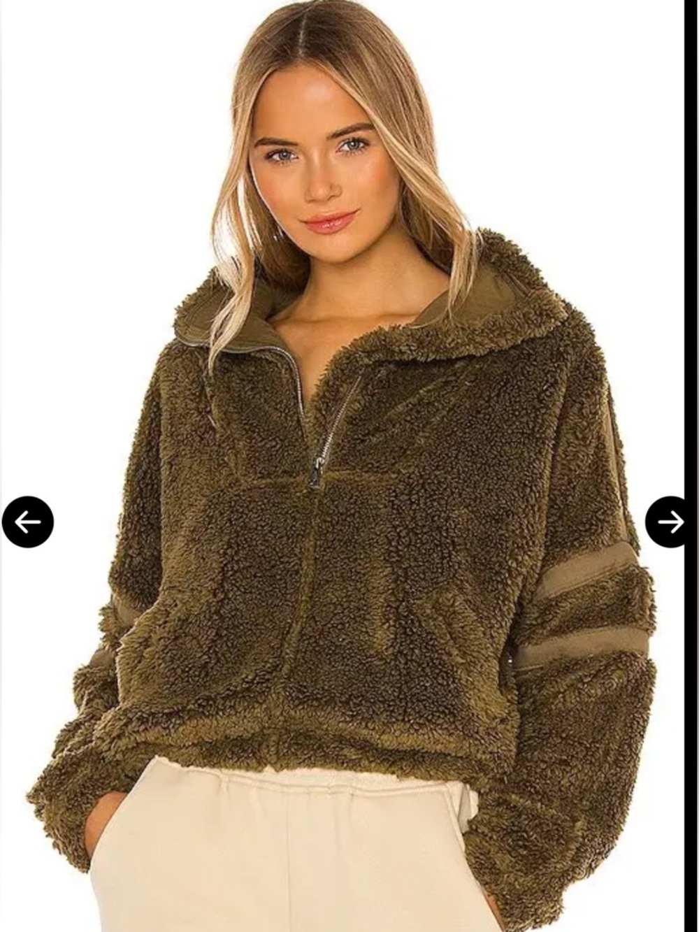 Free People Cropped Sherpa Fleece Pullover Army Green 1/4 Zip Cozy FP - Picture 2 of 8